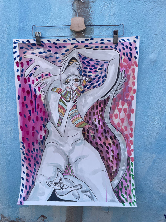 Pigen-fugl- sommerfugl og en mis