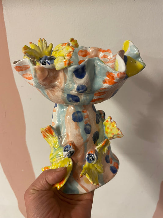 skulptur opsats -skål med fugle-ugler